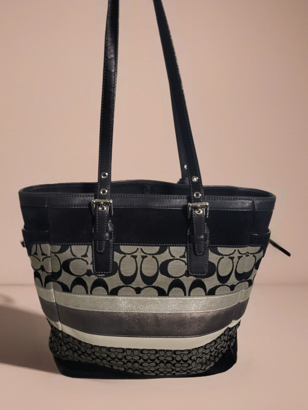 Coach Signature Stripe Mixed Media Medium Tote - Picture 3 of 7